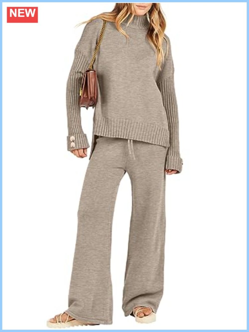 Women's Mock Neck Sweater Set Oversized Wide Leg Pants Lounge